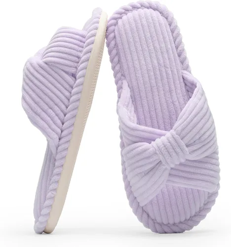 Miniatura 8 de Chantomoo Pantuflas para mujer, de espuma viscoelástica, para el hogar, dormitorio, baño, spa, puntera abierta, con lazo de pana, acogedoras