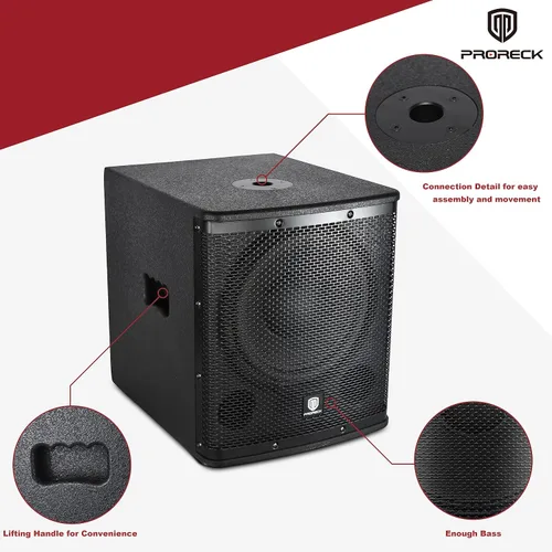 Miniatura 7 de PRORECK SP-15X Gabinete de subwoofer PA DJ activo de 15 pulgadas, 2000 W, P.M.P.O con amplificador de clase D, 3 monitores preestablecidos DSP