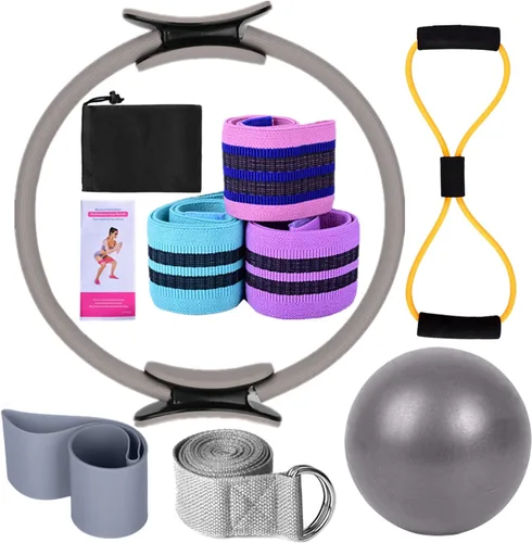 Miniatura 9 de Karlak Conjuntos de yoga para mujeres, equipo de pilates en casa, anillo mágico de pilates, bandas de botín para entrenamiento de glúteos, pelota