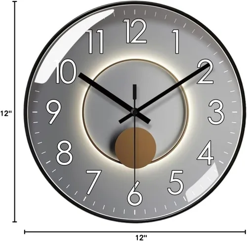Miniatura 5 de HASMI Reloj para sala de estar, reloj de cuarzo, luz de moda, reloj de pared silencioso de lujo, reloj digital circular simple de 9.8 in/11.8