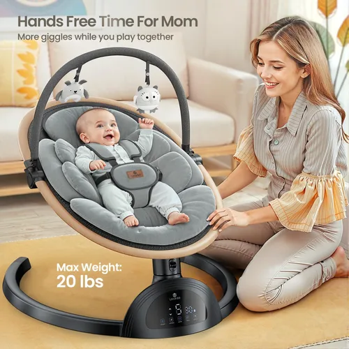 Miniatura 4 de Columpio eléctrico para bebés, columpio infantil con altavoz de música, 3 posiciones de asiento, 5 velocidades y control remoto para recién nacido