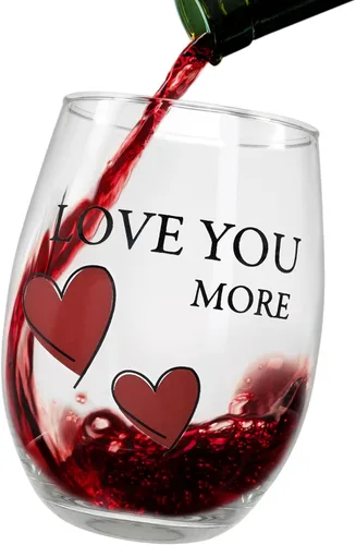 Miniatura 6 de BANBERRY DESIGNS Lover's - Juego de 2 copas de vino sin tallo "Love You More" con corazones decorativos, copas de vino románticas para él