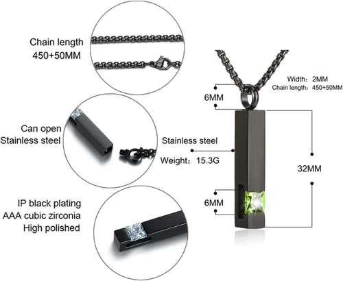Miniatura 68 de YOUFENG collar con urna para cenizas, cubos de piedras natales, urna para cenizas humanas, collar de urna de cremación, relicario, recuerdo