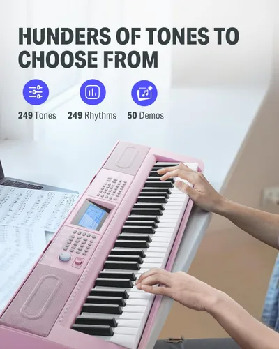Miniatura 2 de Teclado de piano Donner 61 teclas, kit de teclado eléctrico con 249 voces, 249 ritmos - Incluye atril de piano, taburete, micrófono, regalo para Rosa
