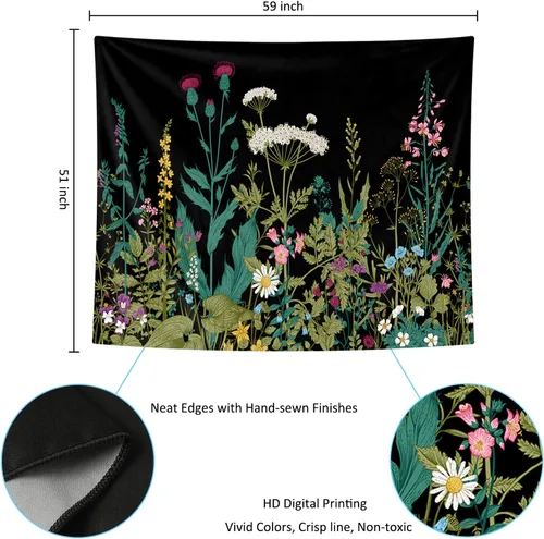 Miniatura 7 de HOMKUMY Tapiz de pared de flores, tapiz hippie bohemio, tapiz psicodélico indio para colgar en la pared, decoración del hogar, dormitorio, sala