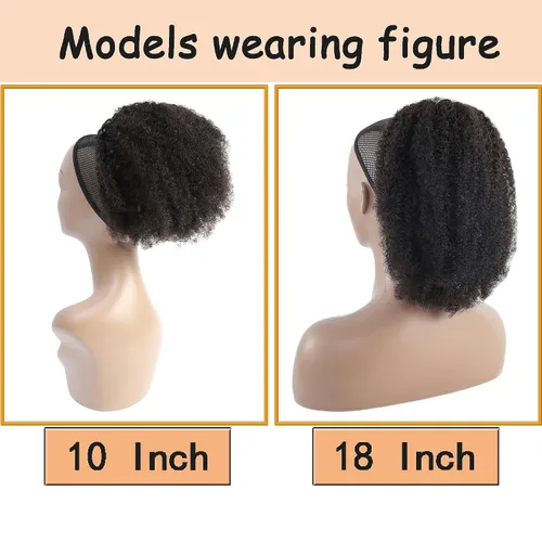 Miniatura 6 de Cola de caballo de cabello humano afro para mujeres negras, con cordón, 150 % de densidad, cabello virgen rizado 10A, extensiones de cabello 4C