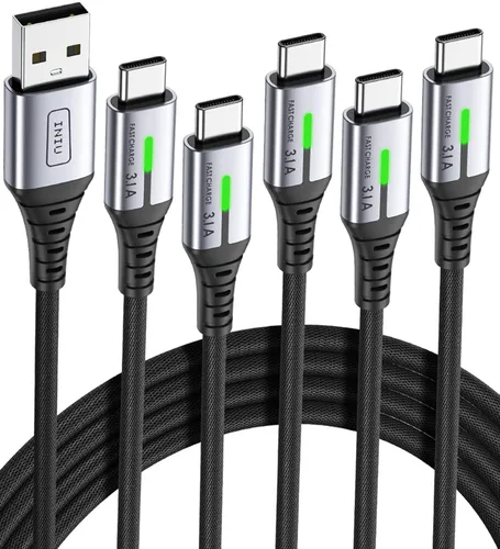 INIU Cable USB a C de carga rápida, [5 paquetes, 1.6 pies + 3.3 pies x 2 + 6.6 pies x 2] 3.1 A cables tipo C, cables de carga de teléfono USB-C de