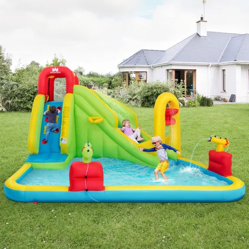 Miniatura 8 de BOUNTECH - Juego inflable 7 en 1, con tobogán acuático, pared de escalada, cañones de agua, aro de baloncesto, alberca poco profunda, incluye bolsa