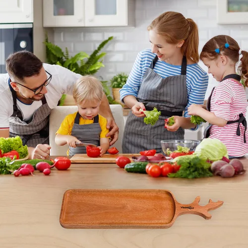 Miniatura 5 de VieWood Juego de 2 bandejas de madera con asa para decoración del hogar, tabla de servir de madera para frutas, cupcakes y platos decorativos