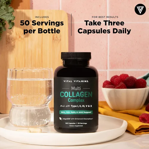 Miniatura 7 de Vital Vitamins Píldoras de colágeno múltiple para mujeres y hombres (paquete de 2) – Péptidos de colágeno hidrolizados – Tipo I, II, III, V, X