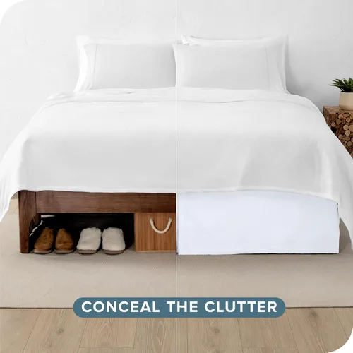 Miniatura 3 de Bare Home Falda de cama individual para niños - Caída entallada de 15 pulgadas, fácil ajuste - Falda de cama para camas - Pliegues centrales