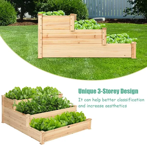 Miniatura 8 de Giantex Cama de jardín elevada de 3 niveles, maceta para exteriores, caja de cultivo de flores vegetales, kit de cama elevada elevada, contenedor