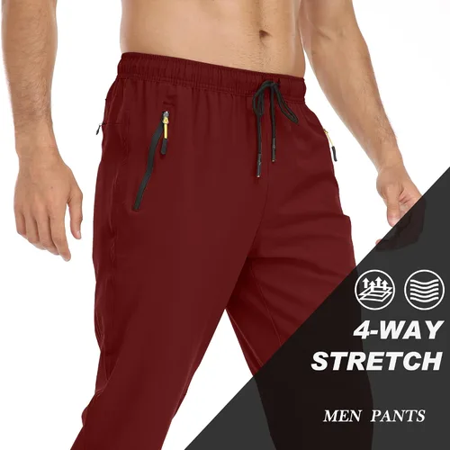 Miniatura 58 de Rapoo Pantalones ligeros para hombre con bolsillos con cremallera, secado rápido, pantalones deportivos de viaje para entrenamiento