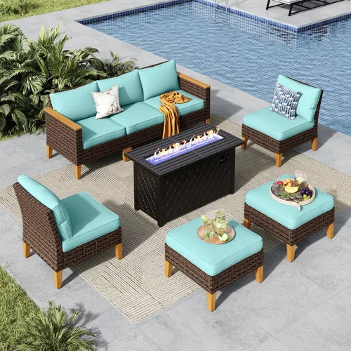Miniatura 39 de MFSTUDIO Juego de 2 muebles de ratán para patio, sofá biplaza de mimbre para exteriores, juego de conversación para jardín, piscina, patio trasero