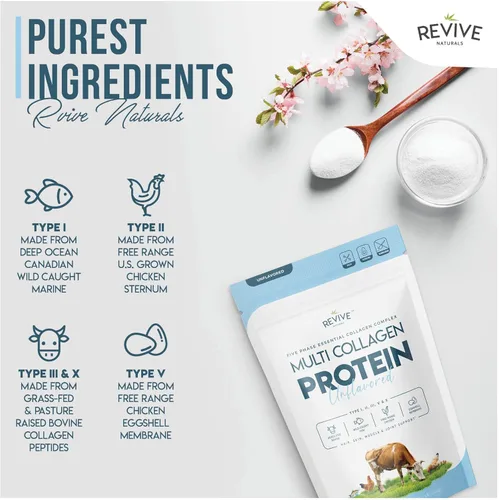 Miniatura 8 de Polvo de proteína de colágeno hidrolizado multi (16oz) - Tipos I, II, III, V y X - Bovino alimentado con pasto (Peptan®), marino capturado