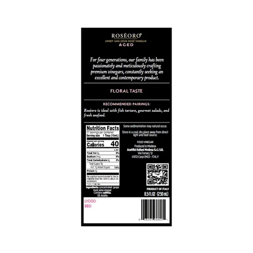 Miniatura 2 de De Nigris Excellence Line Vinagre de vino tinto dulce Roseoro, 8,5 oz (8.5 fl oz) con vinagre balsámico de Módena Italia, condimento agridulce