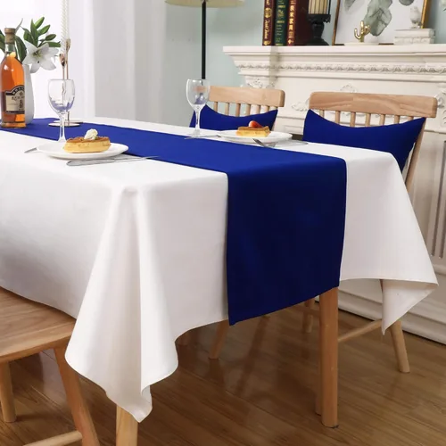 Miniatura 5 de DUALIFE Camino de mesa azul real de 14 x 108 pulgadas de largo, color sólido, poliéster grueso, tela decorativa hecha a mano para bodas, fiestas