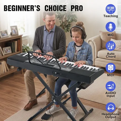 Miniatura 5 de MUSTAR - Teclado de piano, teclado de 61 teclas, piano eléctrico con soporte, teclado sensible al tacto, piano de 61 teclas para principiantes