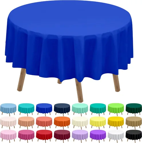 Miniatura 16 de Paquete de 2 manteles de plástico desechables de 84 pulgadas de color azul aguamarina, manteles circulares para baby shower, baby shower, PEVA, azul