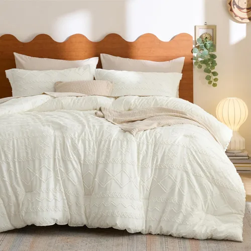 Miniatura 20 de Bedsure Juego de Edredón Tamaño Twin – Edredón beige, ropa de cama Boho con mechones estilo shabby chic para niños, juego de ropa de cama vintage