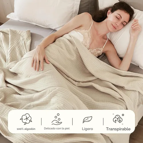 Miniatura 3 de EMME - Manta de algodón tamaño queen para cama, suave y grande, de muselina, de 90 x 90 pulgadas, ligera y transpirable, para todas las estaciones