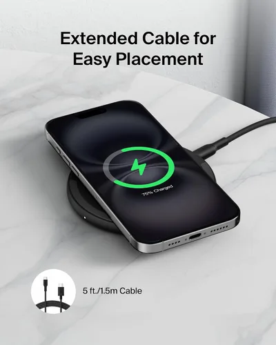 Miniatura 7 de Belkin Almohadilla de carga inalámbrica de 15 W - Cargador Qi, estación de carga para Apple iPhone 17, iPhone 16/15/14 Series, AirPods, Samsung Negro