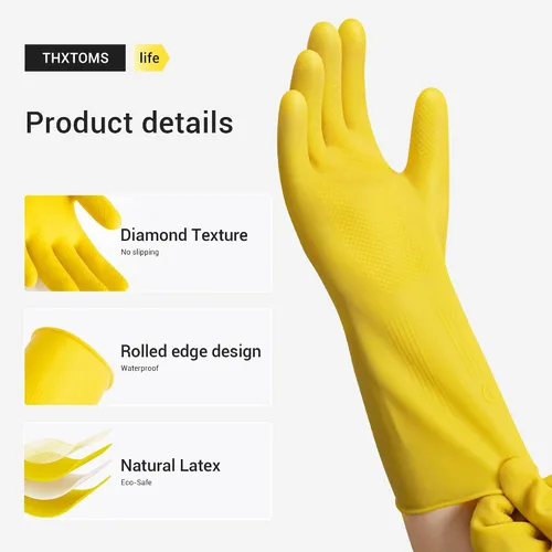 Miniatura 5 de 3 pares de guantes de goma para lavar platos, guantes reutilizables para el hogar para lavar platos, limpieza de cocina, pintura, jardinería