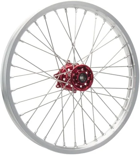 Miniatura 3 de Tusk Impact - Rueda completa – Delantero 21 x 1.60 Llanta Plateada/Radio Plateada/Buje Rojo para Honda CRF450R 50TH Anniversary Edition 2023