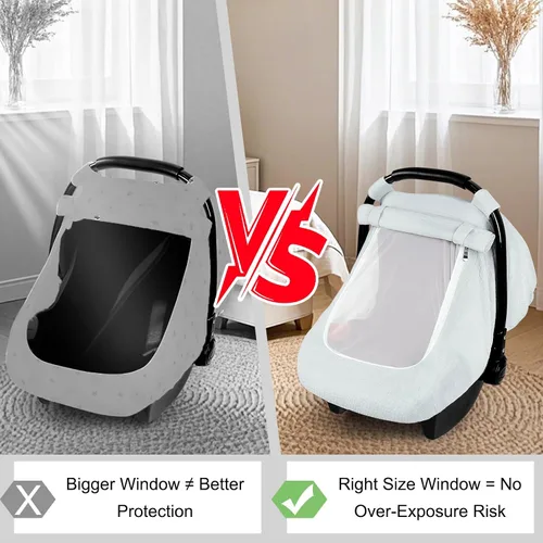 Miniatura 8 de Fundas de asiento de automóvil de muselina para bebés, funda de asiento de automóvil de verano para niños y niñas con ventana transpirable, toldo