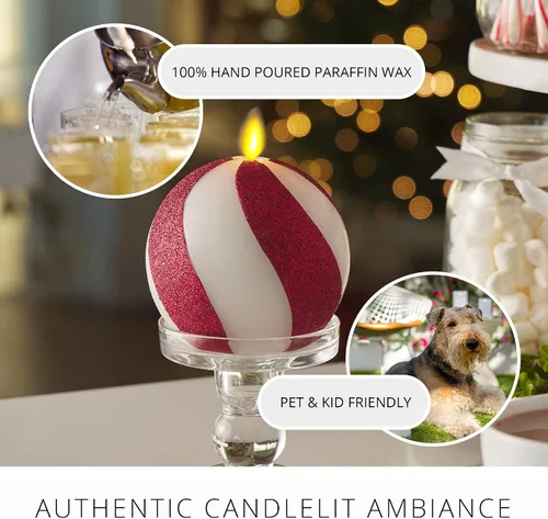 Miniatura 4 de Luminara - Vela de esfera de cuentas de cristal sin llama para las fiestas con purpurina - Bastón de caramelo rojo - Paquete de 1-4x4.25