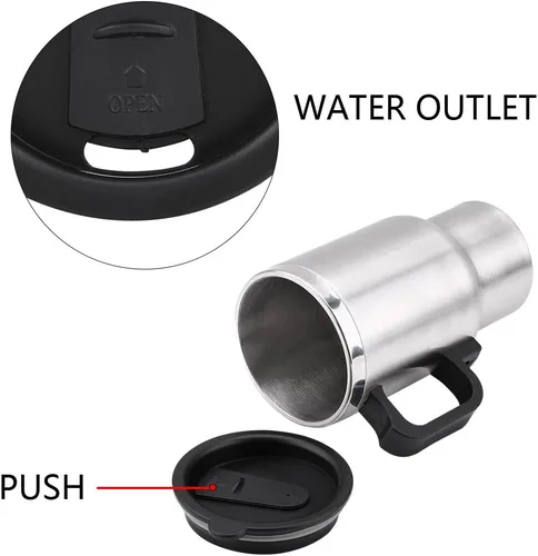 Miniatura 6 de Hervidor eléctrico para coche, 12 V, 15.2 fl oz, eléctrico en el coche, taza de calefacción de acero inoxidable, taza de café, té, taza de coche