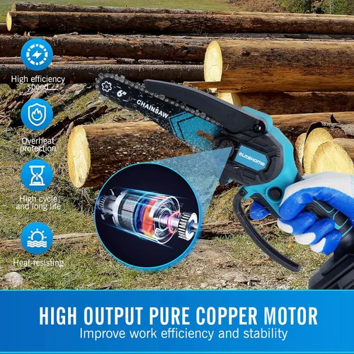 Miniatura 5 de EliteHome Mini Motosierra Inalámbrica de 6 Pulgadas con 2 Baterías, Motosierra Eléctrica Portátil de Mano, Motosierra Pequeña Alimentada por Batería