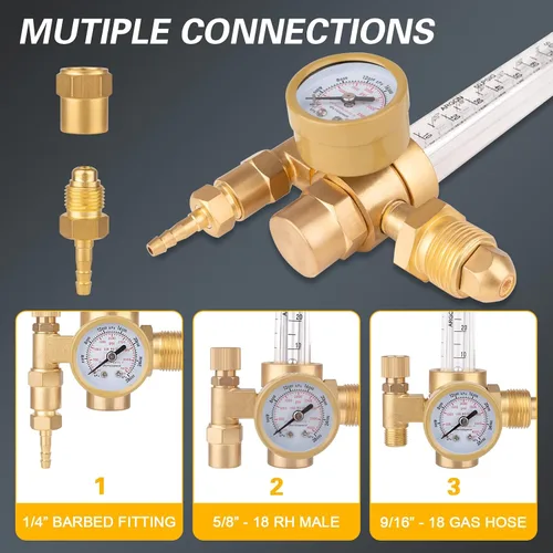 Miniatura 7 de Regulador de CO2 de argón con entrada CGA-580, regulador de presión de gas 0-4000 PSI para máquinas de soldadura TIG MIG, precisión de alto flujo