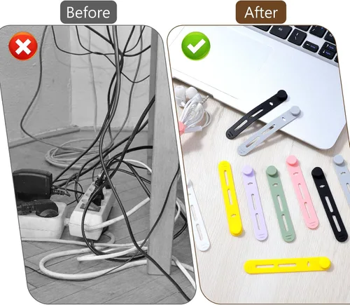 Miniatura 4 de 42 bridas de silicona reutilizables para cables, multiusos, organizador de cables elásticos multiusos para cables y cables de carga para oficina