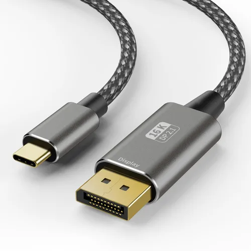Cable USB C a DisplayPort 2.1 de 6 pies – 16K @30 Hz 8K a 120 Hz 4K a 240 Hz, 40 Gbps de alta velocidad tipo C a cable de puerto de pantalla, cable