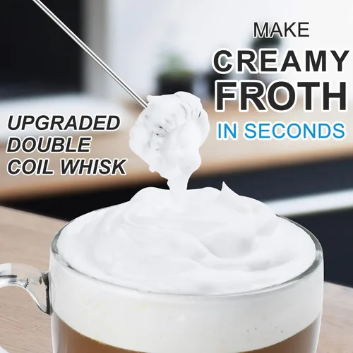 Miniatura 3 de PACAHO Potente espumador de leche con batidor doble, fabricante de espuma eléctrica de mano, varita mezcladora de mano, mini agitador portátil