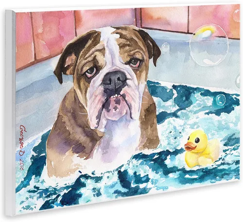 Miniatura 2 de Stupell Industries Placa de pared de goma con diseño de bulldog inglés en la bañera, diseño de George Dyachenko, 10 x 15 pulgadas, color azul
