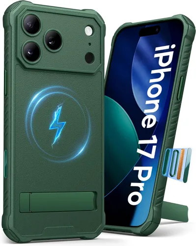 Miniatura 15 de Funda para iPhone 17 Pro, compatible con MagSafe, soporte integrado y botón de captura de control de cámara, protección de grado militar, funda Negro