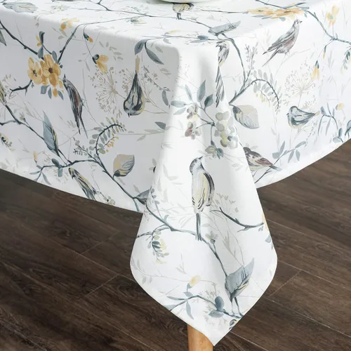 Miniatura 5 de VOGOL Mantel rectangular de lino lavable, resistente a las manchas y a las arrugas, estampado floral y de pájaros, mesa decorativa para mesa