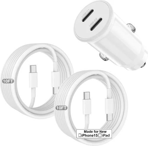 Miniatura 14 de Cargador de coche para iPhone 17 16 15 de carga rápida, cargador de coche USB C de doble puerto de 40 W con 2 cables USB C de 3 pies, adaptador