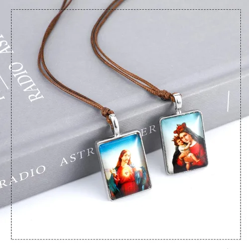 Miniatura 5 de 16 piezas de collar de escapulario católico de metal, Escapularios católicos, Sagrado Corazón de Jesús con Nuestra Señora, Monte Carmelo, regalos