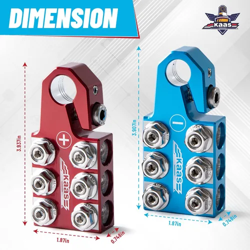 Miniatura 5 de Kaas Conectores de terminal de batería, terminal de batería de poste superior de ánodo de color, juego positivo (rojo) negativo (azul) (+/-)