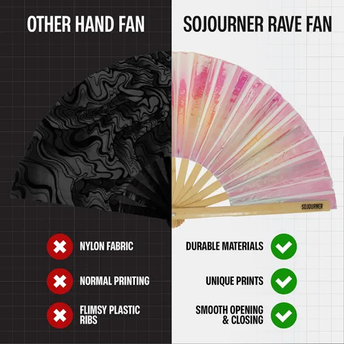 Miniatura 32 de SoJourner Bags Rave Fan – Ventilador plegable grande – Ventilador de mano Clack para raves, Halloween, Burlesque, trajes de arcoíris para mujeres