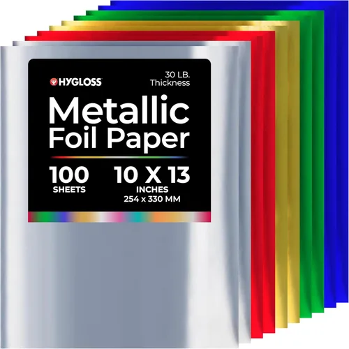 Miniatura 20 de Hygloss Papel de aluminio metálico, 10 hojas de papel brillante de color dorado y plateado, 10 x 13 pulgadas, papel de aluminio ideal para Oro