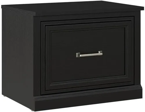 Bush Furniture Woodland - Banco de zapatos pequeño de 24 W con cajón en roble de gamuza negra | Organizador estrecho de calzado para entrada del