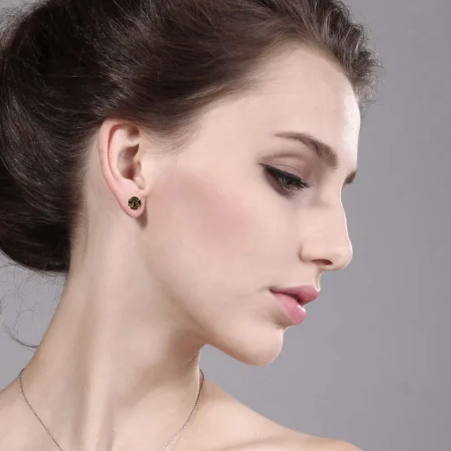 Miniatura 3 de Gem Stone King Aretes de oro amarillo de 14 quilates con piedra natal redonda de 0.315 in Aretes de oro para mujer
