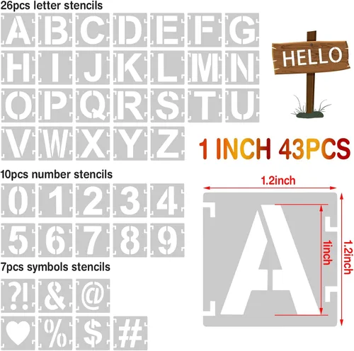 Miniatura 3 de Plantillas de letras de 1 pulgada para pintar, 43 piezas reutilizables de símbolos del alfabeto, kit de entrelazado para pintar sobre madera, pared