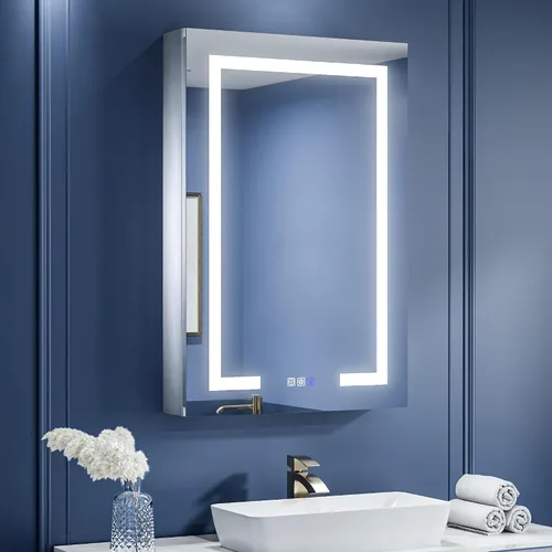 Miniatura 25 de ExBrite Botiquín de baño con iluminación LED con espejo, 24 x 30 pulgadas, empotrado o montaje en superficie, antivaho, atenuación continua, ajuste