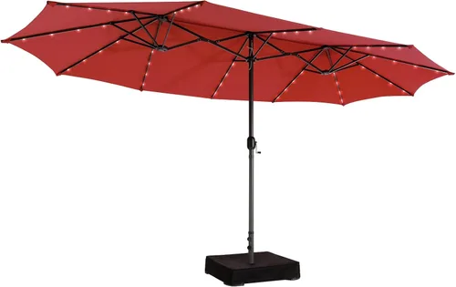 Miniatura 10 de Giantex Paraguas grande de 15 pies para exteriores de doble cara, 48 luces solares, panel solar de carga automática, sombrilla de patio extragrande