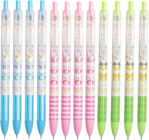 M&G Bolígrafos de gel, bolígrafos retráctiles de tinta de gel de 0.020 in, punta fina, bonitos bolígrafos de gel con patrón de gato de color,